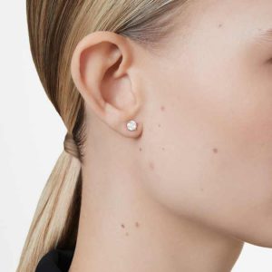 Eternity solitaire stud earrings Lab-grown diamonds 1 ct tw, Round shape, 14K yellow gold