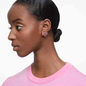 Florere stud earrings Flower, Pink, Gold-tone plated