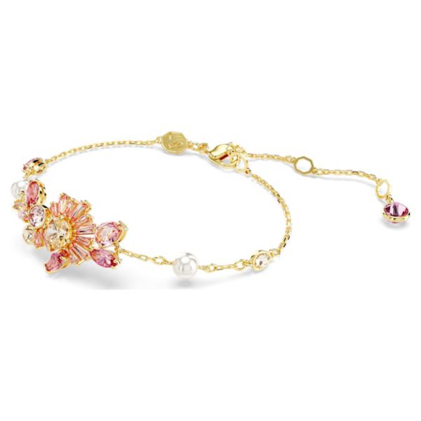 Gema bracelet Crystal pearl, Mixed cuts, Flower, Pink, Gold-tone plated - Image 3