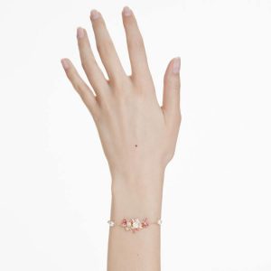 Gema bracelet Crystal pearl, Mixed cuts, Flower, Pink, Gold-tone plated