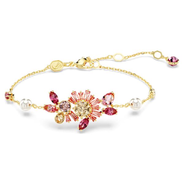 Gema bracelet Crystal pearl, Mixed cuts, Flower, Pink, Gold-tone plated - Image 6