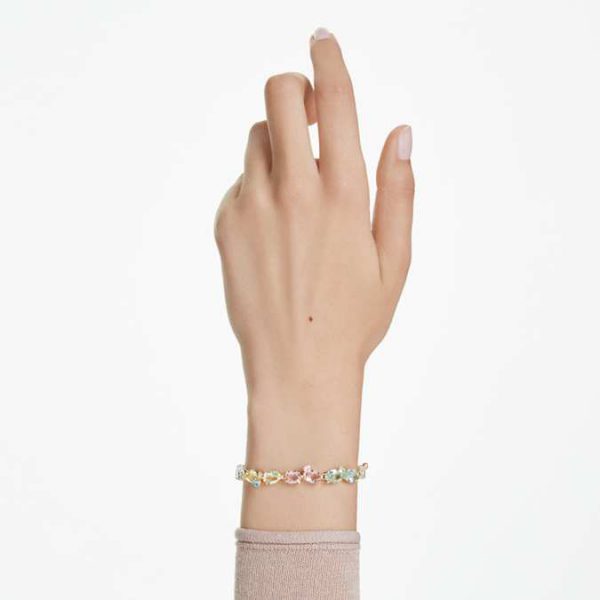 Gema bracelet Mixed cuts, Multicolored, Gold-tone plated