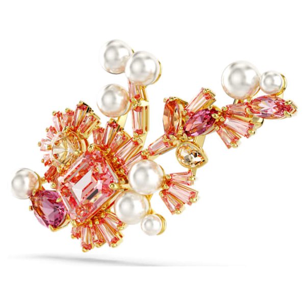Gema brooch Crystal pearl, Mixed cuts, Flower, Pink, Gold-tone plated - Image 3