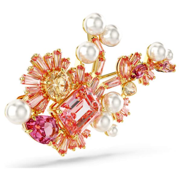 Gema brooch Crystal pearl, Mixed cuts, Flower, Pink, Gold-tone plated - Image 4