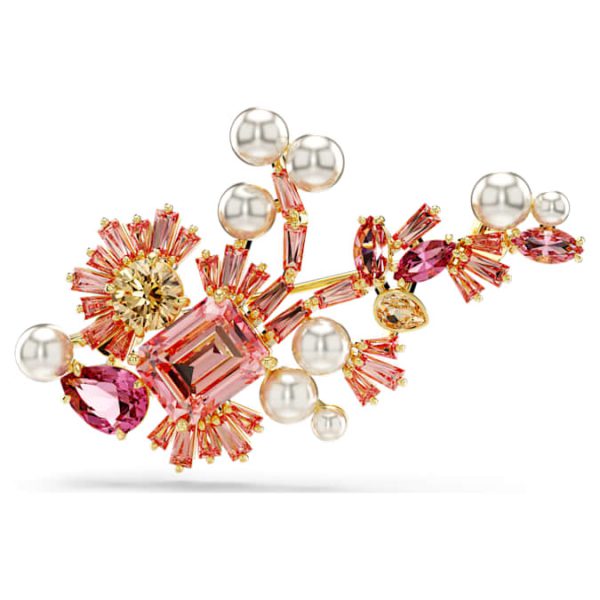 Gema brooch Crystal pearl, Mixed cuts, Flower, Pink, Gold-tone plated - Image 6