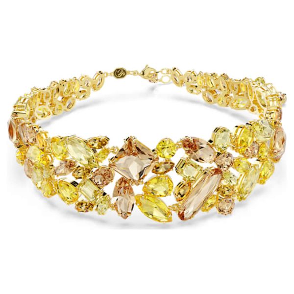 Gema choker Mixed cuts, Yellow, Gold-tone plated - Image 2