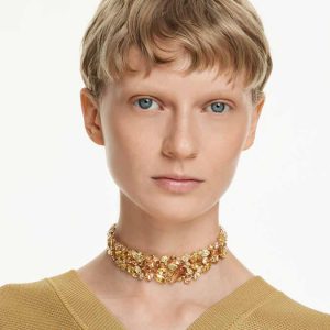 Gema choker Mixed cuts, Yellow, Gold-tone plated