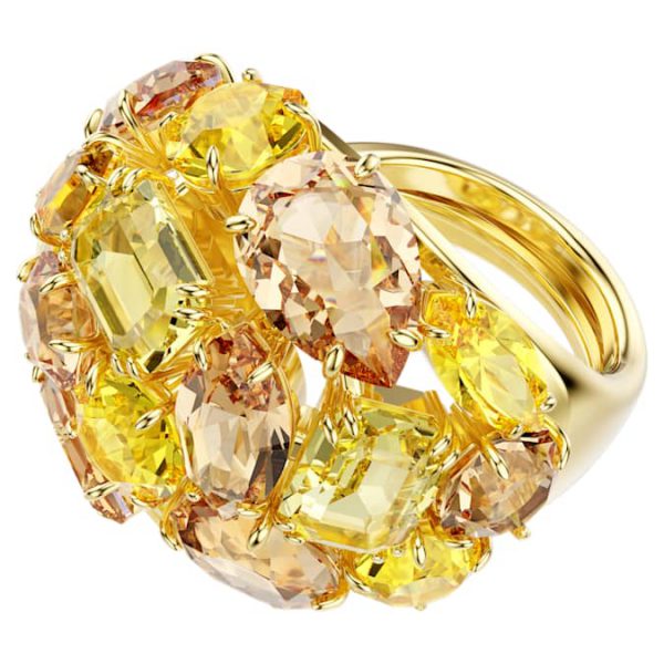 Gema cocktail ring Mixed cuts, Yellow, Gold-tone plated - Image 2