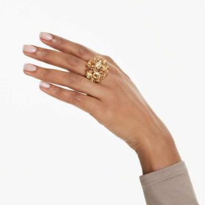 Gema cocktail ring Mixed cuts, Yellow, Gold-tone plated