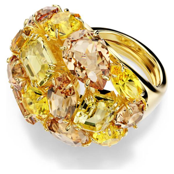 Gema cocktail ring Mixed cuts, Yellow, Gold-tone plated - Image 8