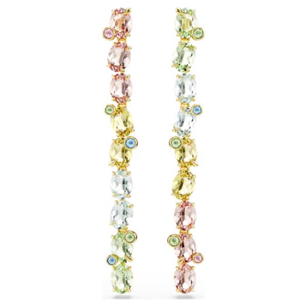Gema drop earrings Asymmetrical design, Mixed cuts, Long, Multicolored, Gold-tone plated - Image 2