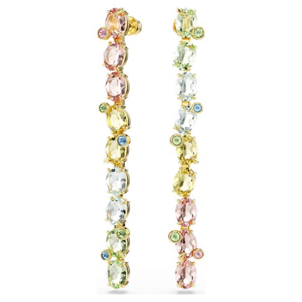 Gema drop earrings Asymmetrical design, Mixed cuts, Long, Multicolored, Gold-tone plated - Image 3