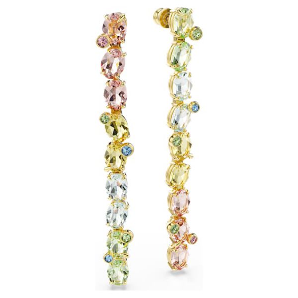 Gema drop earrings Asymmetrical design, Mixed cuts, Long, Multicolored, Gold-tone plated - Image 4