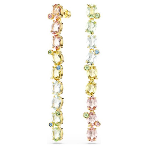 Gema drop earrings Asymmetrical design, Mixed cuts, Long, Multicolored, Gold-tone plated - Image 7