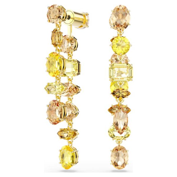 Gema drop earrings Asymmetrical design, Mixed cuts, Long, Yellow, Gold-tone plated - Image 2