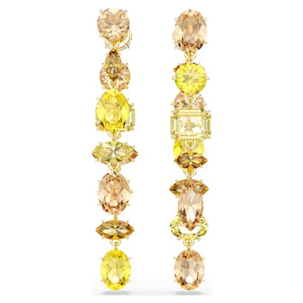 Gema drop earrings Asymmetrical design, Mixed cuts, Long, Yellow, Gold-tone plated - Image 3