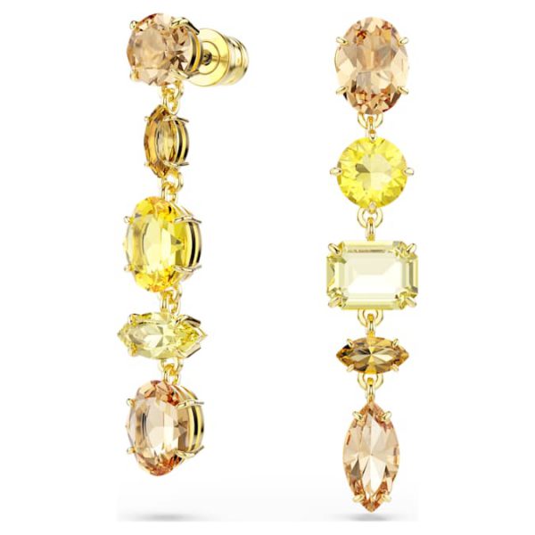 Gema drop earrings Asymmetrical design, Mixed cuts, Long, Yellow, Gold-tone plated - Image 4