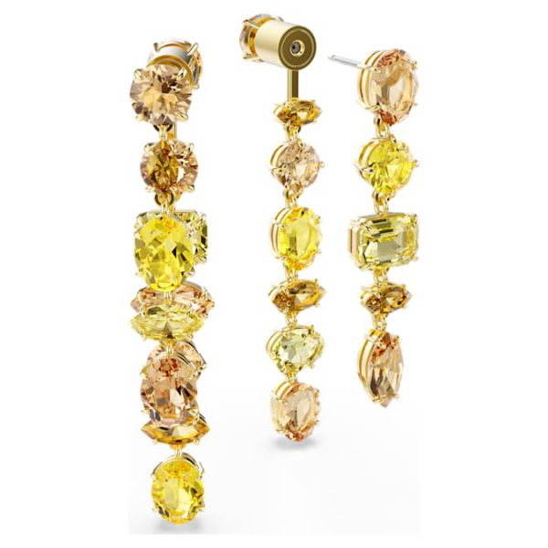 Gema drop earrings Asymmetrical design, Mixed cuts, Long, Yellow, Gold-tone plated - Image 5