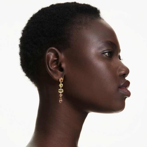 Gema drop earrings Asymmetrical design, Mixed cuts, Long, Yellow, Gold-tone plated - Image 7