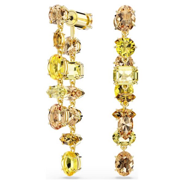 Gema drop earrings Asymmetrical design, Mixed cuts, Long, Yellow, Gold-tone plated - Image 9