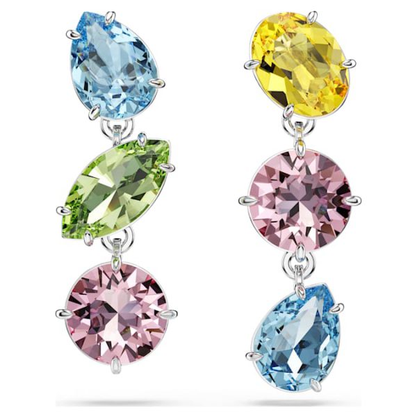 Gema drop earrings Asymmetrical design, Mixed cuts, Multicolored, Rhodium plated - Image 2