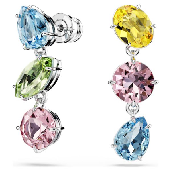 Gema drop earrings Asymmetrical design, Mixed cuts, Multicolored, Rhodium plated - Image 3