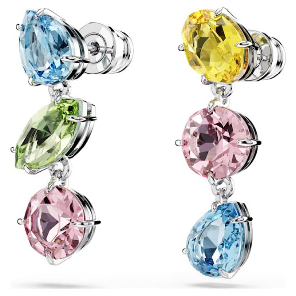 Gema drop earrings Asymmetrical design, Mixed cuts, Multicolored, Rhodium plated - Image 4