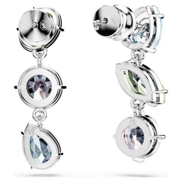 Gema drop earrings Asymmetrical design, Mixed cuts, Multicolored, Rhodium plated - Image 5
