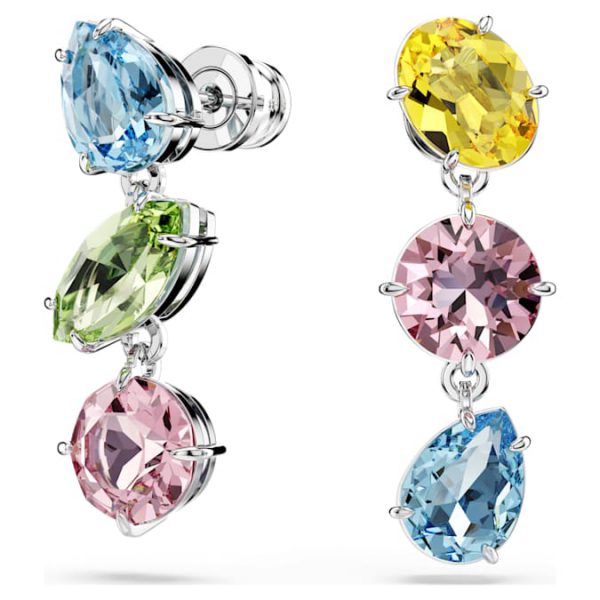 Gema drop earrings Asymmetrical design, Mixed cuts, Multicolored, Rhodium plated - Image 6