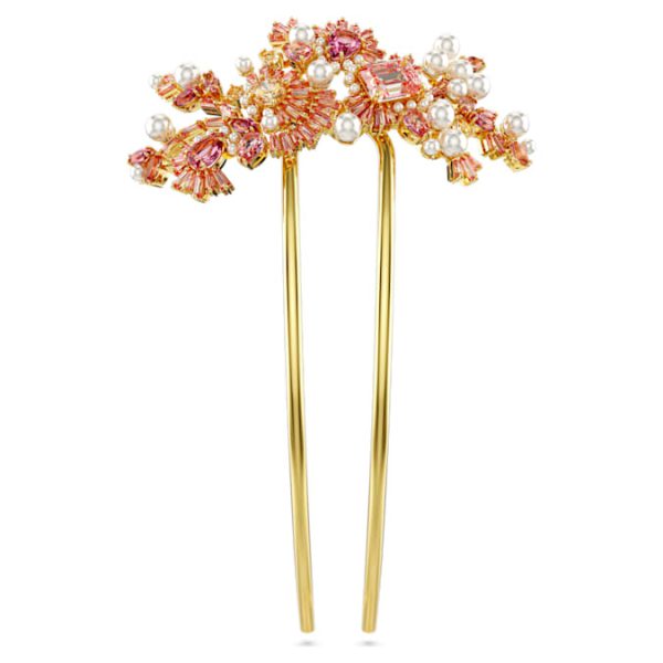 Gema hair clip Crystal pearl, Mixed cuts, Flower, Pink, Gold-tone plated - Image 2