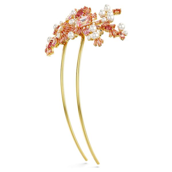 Gema hair clip Crystal pearl, Mixed cuts, Flower, Pink, Gold-tone plated - Image 3
