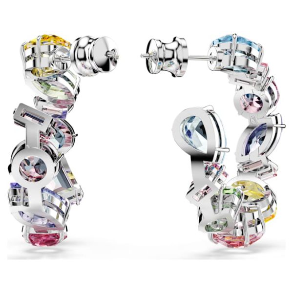 Gema hoop earrings Asymmetrical design, Mixed cuts, Small, Multicolored, Rhodium plated - Image 5