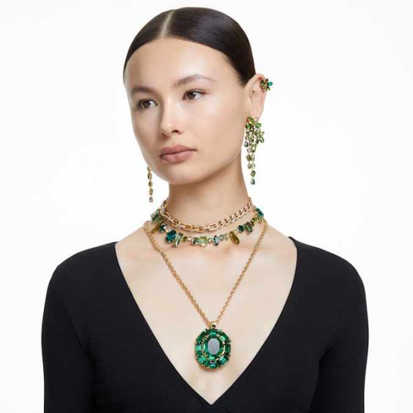 Gema necklace Mixed cuts, Green, Gold-tone plated - Image 6