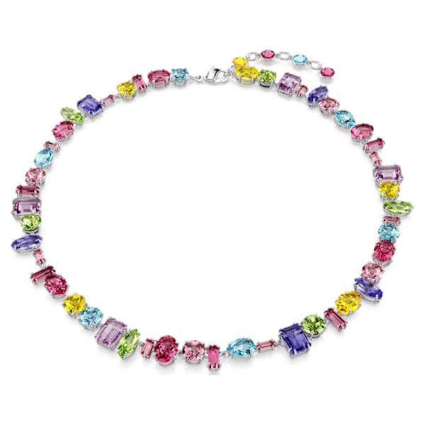 Gema necklace Mixed cuts, Multicolored, Rhodium plated - Image 2