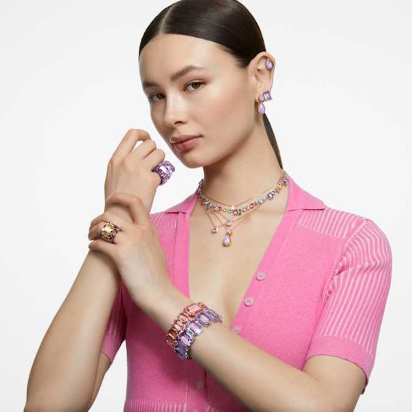 Gema necklace Mixed cuts, Multicolored, Rhodium plated - Image 6