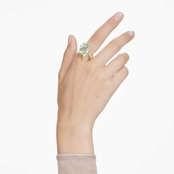 Gema open ring Mixed cuts, Multicolored, Gold-tone plated