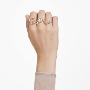 Gema ring Set (3), Mixed cuts, Multicolored, Gold-tone plated
