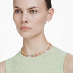 Gema Tennis necklace Mixed cuts, Multicolored, Gold-tone plated