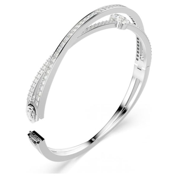 Hyperbola bangle Mixed cuts, White, Rhodium plated - Image 4