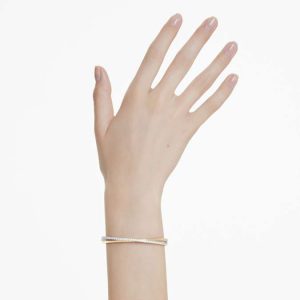 Hyperbola bangle Round cut, White, Mixed metal finish