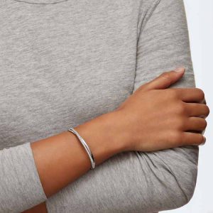 Hyperbola bangle Round cut, White, Rhodium plated