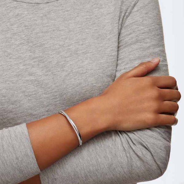 Hyperbola bangle Round cut, White, Rhodium plated