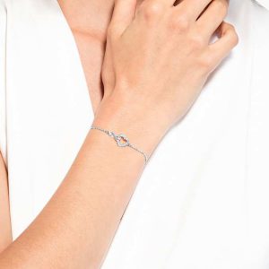 Hyperbola bracelet Infinity and heart, White, Rhodium plated