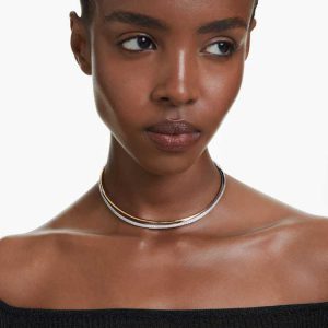 Hyperbola choker Round cut, White, Mixed metal finish