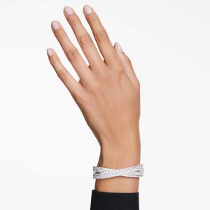 Hyperbola cuff Mixed cuts, Infinity, White, Rhodium plated