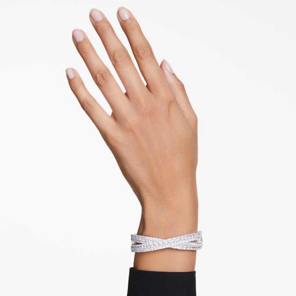 Hyperbola cuff Mixed cuts, Infinity, White, Rhodium plated