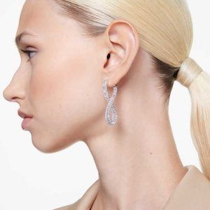 Hyperbola drop earrings Infinity, White, Rhodium plated