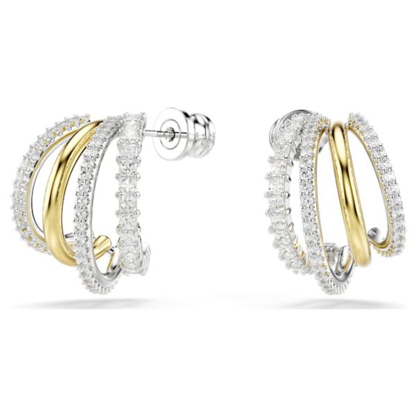 Hyperbola hoop earrings Mixed cuts, Mini, White, Mixed metal finish - Image 2