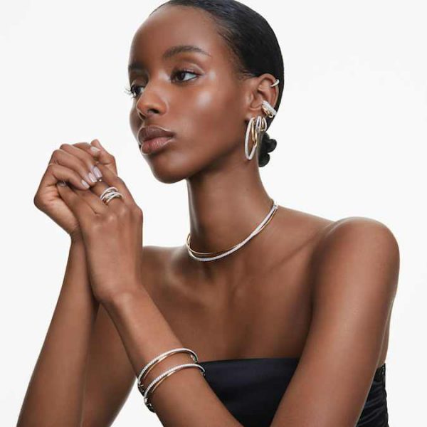 Hyperbola hoop earrings Mixed cuts, Mini, White, Mixed metal finish - Image 6