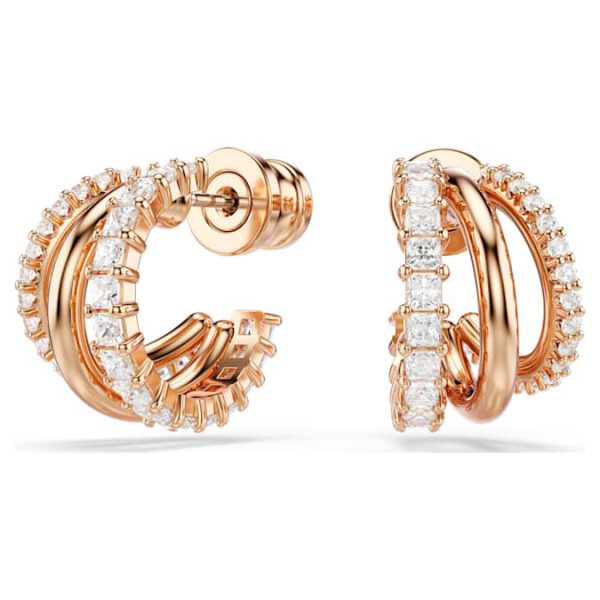 Hyperbola hoop earrings Mixed cuts, Mini, White, Rose gold-tone plated - Image 2